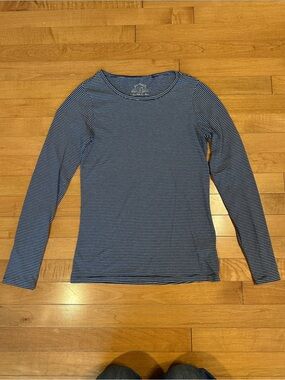 Fat Face Women's Long Sleeve Navy and White Striped Tee - Size UK 8, US 4